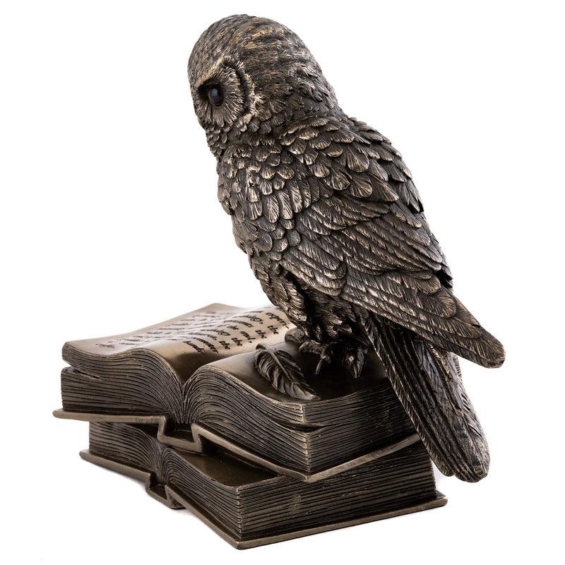Top Collection Owl on Book Statue - Great Horned Owl Sculpture in Premium Cold Cast Bronze- 7-Inch Collectible Animal Figurine - Image 2